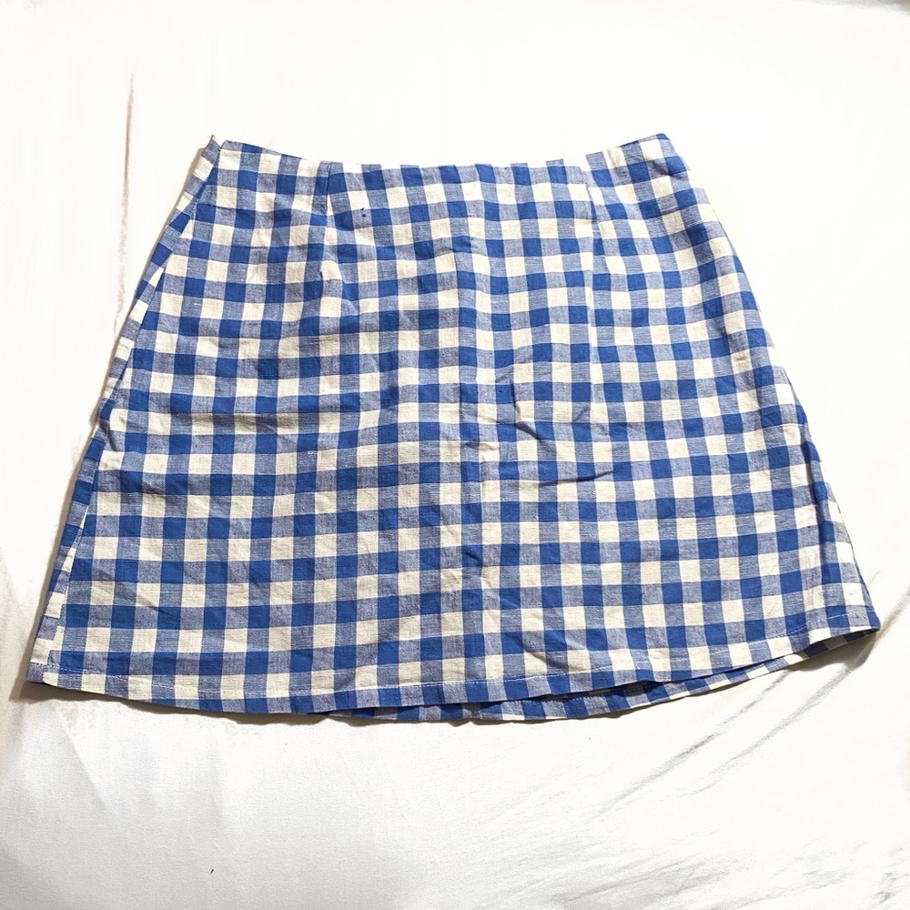 Reformation Blue Gingham Mini Skirt